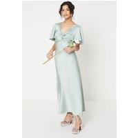 Oasis Women's Petite Satin Twist Angel Sleeve Midi Bridesmaid Dress in Sage | Size: 16