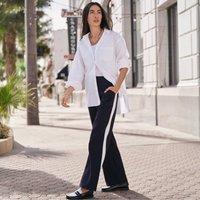 Petite Straight Leg Side Stripe Jersey Trousers