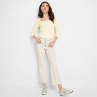 Lands' End Women's Cropped Flare Jeans, High Waisted in Natural | Size: 14