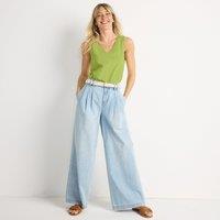 Lands' End Women's Lightweight Wide Leg Pleated Jeans in Light Blue | Size: 16