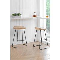 MH London Set of 2 Solid Mango Wood & Iron Kitchen Island Counter Stools with Saddle Seats & Black Iron Legs - Lara in Natural