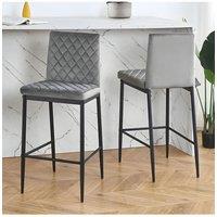 2PCS Upholstered Grey Bar Stools