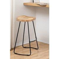 MH London Solid Mango Wood & Iron Kitchen Island Breakfast Counter Stool with Saddle Seat & Black Iron Legs - Rombass in Natural