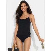 Lands' End Women's Tugless Quick Dry Strappy Back Tankini Top in Black | Size: 14-16