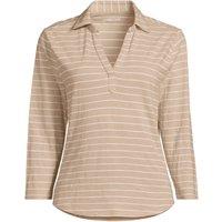 Lands' End Women's Three Quarter Sleeve Slub Polo Top in Light Tan | Size: 16-18