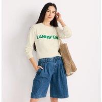 Lands' End Women's Petite Lightweight Denim Pleated Slouchy Shorts, Mid Rise in Blue | Size: 12