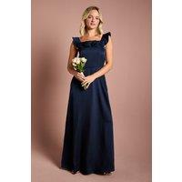 Coast Girl's Teen Ruffle Strap Satin Bridesmaid Dress in Navy | Size: 10-11 Years