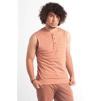 Enorsia Men's Textured Henley Vest in Brown | Size: Medium