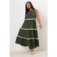 Yours Women's Contrast Swirl Tiered Maxi Dress in Light Khaki | Size: 14