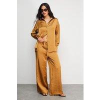 Warehouse Women's Hammered Satin Mid Rise Drawstring Trouser in Gold | Size: 8