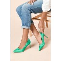 Dorothy Perkins Women's Wide Fit Dash Satin Pointed High Stiletto Heel Court Shoes in Bright Green | Size: 3