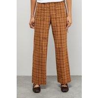 Warehouse Women's Mustard Check Mid Rise Tie Side Pocket Trouser | Size: 12