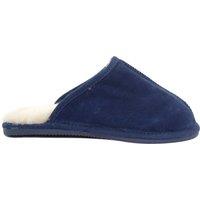 SNUGRUGS Men's Sheepskin Open Back Mule Slippers with Rubber Sole in Navy | Size: 6