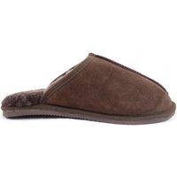 SNUGRUGS Men's Sheepskin Open Back Mule Slippers with Rubber Sole in Brown | Size: 9