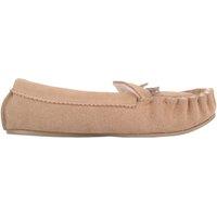 SNUGRUGS Men's Slip On Suede Moccasin Slippers with Wool Lining & Rubber Sole. Made in UK in Beige | Size: 11