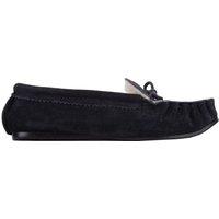 SNUGRUGS Men's Slip On Suede Moccasin Slippers with Wool Lining & Rubber Sole. Made in UK in Navy | Size: 8