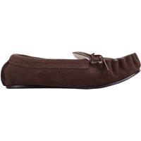 SNUGRUGS Men's Slip On Suede Moccasin Slippers with Wool Lining & Rubber Sole. Made in UK in Brown | Size: 6