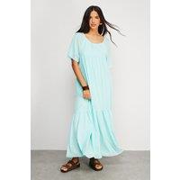 Warehouse Women's Chiffon Tier Smock Midi Dress in Blue | Size: 8