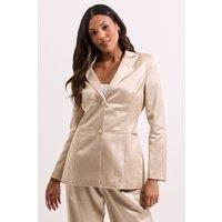 Dorothy Perkins Women's Textured Satin Single Breasted Blazer in Champagne | Size: 14