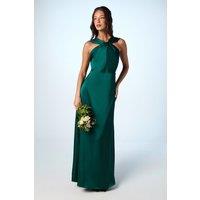 Coast Women's Twisted Halterneck Satin Maxi Bridesmaid Dress in Emerald | Size: 18