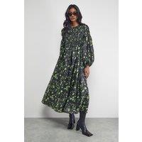 Warehouse Women's Petite Textured Organza Shirred Midaxi Dress in Lime | Size: 12