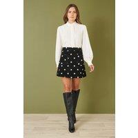 Yumi Women's Black Corduroy Embroidered Daisy Mini Skirt | Size: 14