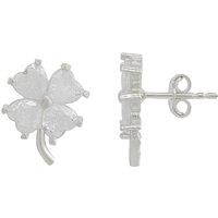 Spero London Women's Four Leaf Clover Sterling Silver Stud Earrings in White