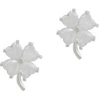 Spero London Women's Four Leaf Clover Sterling Silver Stud Earring - White
