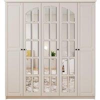 EVUHOME Maison 5 Door Mirrored White Wardrobe