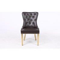 Modernique Set of 2 Luna Leather Aire Dining Chairs with Knocker, Stud & Golden Legs in Brown