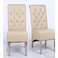 Modernique A Pair (x2) Leather Aire High Back Dining Chairs with Chrome Legs in Beige