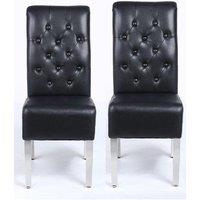 Modernique A Pair (x2) Leather Aire High Back Dining Chairs with Chrome Legs in Black