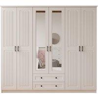 EVUHOME Juliet 6 Door 2 Drawer Mirrored White Wardrobe