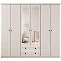 EVUHOME Volet Xl 6 Door 2 Drawer Mirrored White Wardrobe