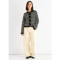 Gini London Women's Black Stripe Cable Knit Crop Cardigan | Size: Large/XL