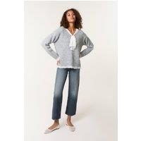 Blue Vanilla Women's Grey Lace Trim Pussybow Jumper | Size: S/M