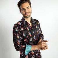 CLAUDIO LUGLI Men's Splash Guitar Print Shirt in Black | Size: 2XL