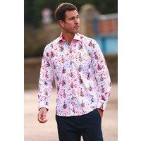 CLAUDIO LUGLI Men's Splash Guitar Print Shirt in White | Size: Large