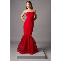 Coast Women's Strapless Fitted Maxi Dress with Tulle Fishtail Hem in Red | Size: 18