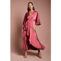 Coast Women's Satin Back Crepe Ruffle Wrap Midi Dress in Rust | Size: 12