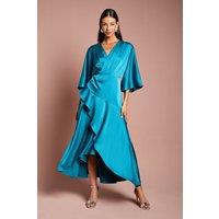Coast Women's Satin Back Crepe Ruffle Wrap Midi Dress in Teal | Size: 12