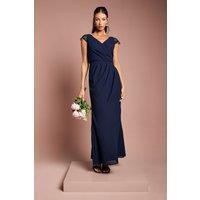 Coast Women's Georgette & Lace Detail Wrap Effect Maxi Bridesmaid Dress in Navy | Size: 12