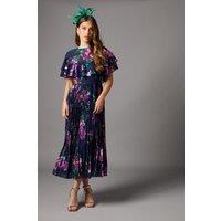 Coast Women's Cape Sleeve Chiffon Midi Dress With Pleated Skirt in Navy | Size: 10