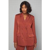 Wallis Women's Longline Double Breasted Blazer in Rust | Size: 14