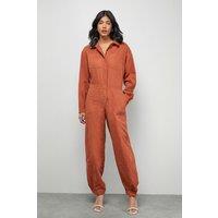 Warehouse Women's Peach Satin Utility Boilersuit Jumpsuit in Rust | Size: 10