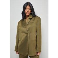 Warehouse Women's Premium Satin Oversized Blazer Co-ord in Olive | Size: 10