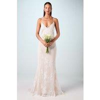 Coast Women's V Neck Embellished Mesh Cami Maxi Wedding Dress in Ivory | Size: 8