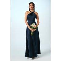 Coast Women's Honoured Petite Twist Halterneck Satin Maxi Bridesmaid Dress in Navy | Size: 12