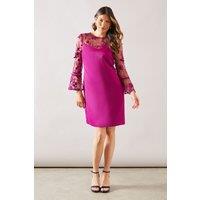 Wallis Women's Occasion Satin & Mesh Overlay Shift Dress in Plum | Size: 18