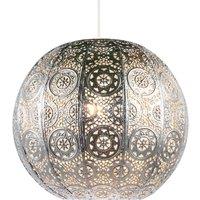 Happy Homewares Spherical Vintage Moroccan Pendant Lighting Shade with Floral Design in Silver